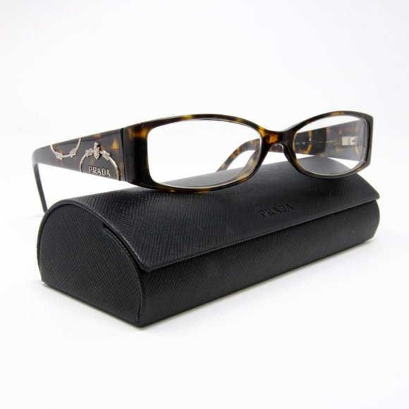 Prada Signature Havana Eyeglasses With Chrome Hardware Prescription Glasses - Picture 2 of 6